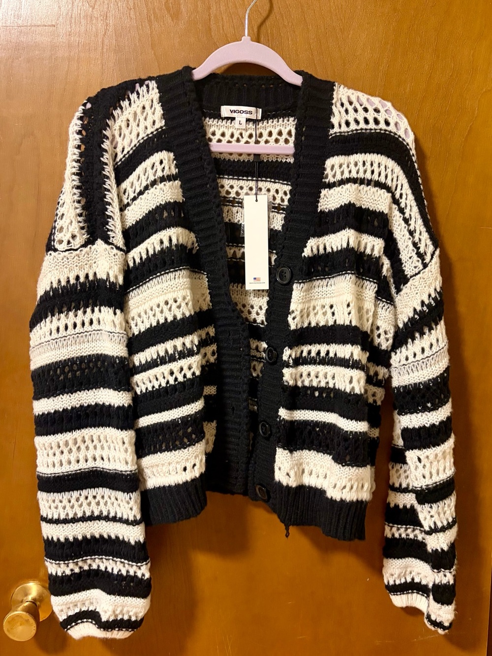 Vigoss Black and Cream Striped Cardigan